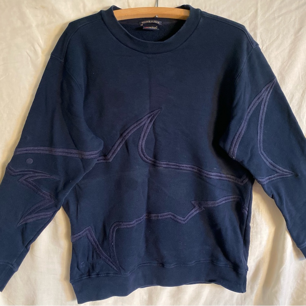 Paul & Shark Yachting Men's Navy Crewneck Sweatshirt with Tonal Shark Motif